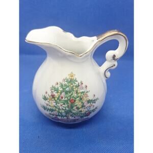 Vintage Christmas Tree Creamer Pitcher Gold Trim Hand Painted Japan